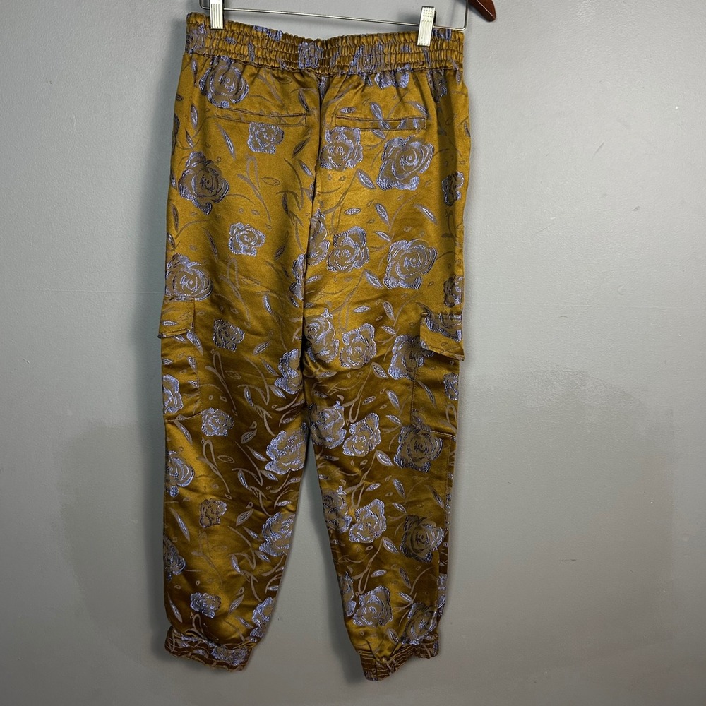 Anthropologie Devin Cargo Pants Small Brown Jacquard Metallic Floral Jogger - Picture 7 of 15